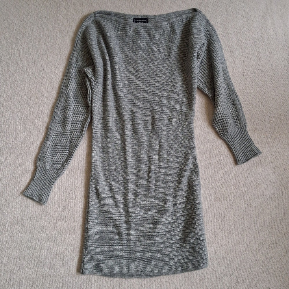 abercrombie grey knit boatneck sweater dress y2k cozy mall girl aesthetic xsp
